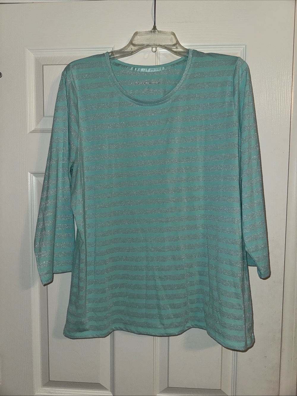 Allison Daley Teal Striped Metallic-Detail Long Sleeve Top